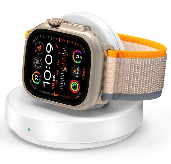 Picture of ZAPOGO Portable Magnetic Charging Dock for Apple Watch, Wireless Fast Watch Charger Stand with Charging Cable, Support Nightstand Mode, Compatible with Apple Watch 10 9 8 7 SE 6 5 4 3 2/Ultra 2-White