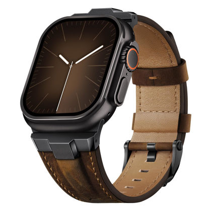 Picture of Suitisbest Leather Bands Compatible for Apple Watch Ultra Band 49mm 46mm 45mm 44mm 42mm, Genuine Leather Rugged Durable Matel Connector Strap for Women Men iWatch Ultra 10 9 8 7 6 5 4 3 SE