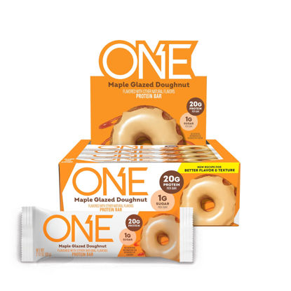 Picture of ONE Protein Bars, Maple Glazed Doughnut, Gluten Free with 20g Protein and 1g Sugar, Pantry Staples, 2.12 oz (12 Count)