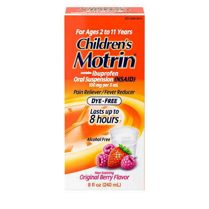 Picture of Motrin Children's Oral Suspension 100mg Ibuprofen Medicine, NSAID Fever Reducer & Pain Reliever for Minor Aches & Pains Due to Cold & Flu, Dye Free, Alcohol-Free, Berry Flavored, 8 fl. oz