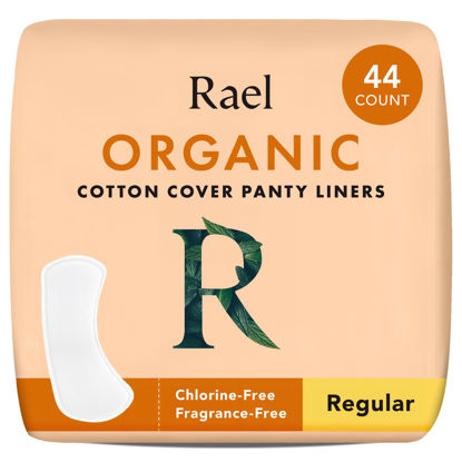 Picture of Rael Panty Liners for Women, Organic Cotton Cover - Regular Pantiliners, Light Absorbency, Unscented, Chlorine Free (Regular, 44 Count)