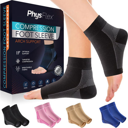 Picture of PhysFlex Compression Socks for Plantar Fasciitis, Achilles Tendonitis Relief - (1 Pair) Ankle Compression Sleeve for Heel Spurs, Foot Swelling & Fatigue - Arch Support Brace for Everyday Use