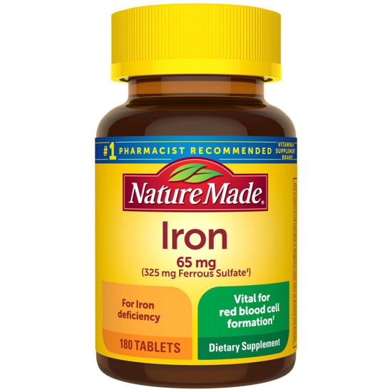Picture of Nature Made Iron 65 mg (325 mg Ferrous Sulfate) Tablets, Dietary Supplement for Red Blood Cell Support, 180 Tablets, 180 Day Supply