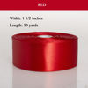 Picture of YASEO 1 1/2 Inch Red Solid Satin Ribbon, 50 Yards Craft Fabric Ribbon for Gift Wrapping Floral Bouquets Wedding Party Decoration