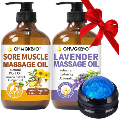 Picture of Valentines Day Gifts for Him Her,Gift for Women Men,Massage Oil for Massage Therapy,Lymphatic Drainage-Ginger Oil Sore Muscle Arnica Oil &Lavender Oil Relaxing Massage Oils for Date Night,Massage Ball