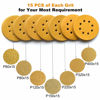 Picture of Aiyard 5-Inch 8-Hole Hook and Loop Sanding Discs, 60/80/120/150/220/320/400 Assorted Grits Gold Sanding Disc for Random Orbital Sander, 105-Pack