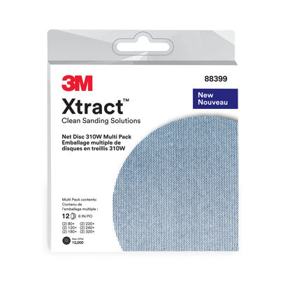 Picture of 3M Xtract Net Disc 310W, 6 in, 12 Piece Multi-Pack Hook and Loop Sanding Disc, 80+, 120+, 180+, 220+, 240+, 320+, Virtually Dust-Free, Assorted Grades, 88399