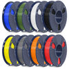 Picture of SUNLU PLA+2.0 3D Printer Filament Bundle, Multicolor PLA+ Filament 1.75mm, Individually Vacuum Packed, 0.25kg per Spool, 8 Pack, 2kg Total, Black+White+Grey+Blue+Red+Yellow+Olive Green+Orange