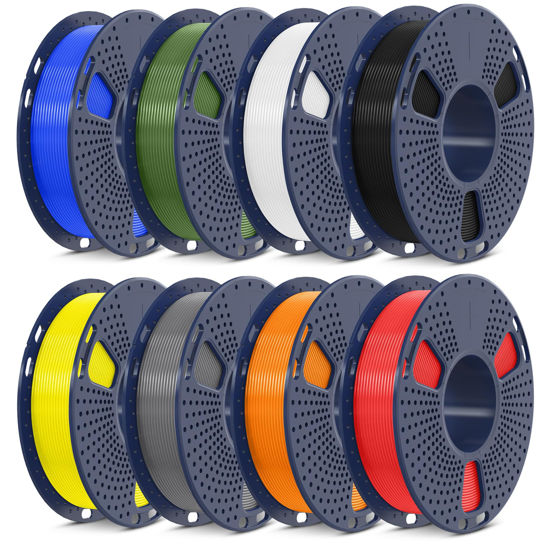 Picture of SUNLU PLA+2.0 3D Printer Filament Bundle, Multicolor PLA+ Filament 1.75mm, Individually Vacuum Packed, 0.25kg per Spool, 8 Pack, 2kg Total, Black+White+Grey+Blue+Red+Yellow+Olive Green+Orange
