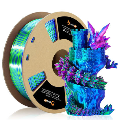 Picture of LOVOON 3D Printer Filament, Tricolor PLA Filament 1.75mm Silk Rainbow Filament Green-Red-Blue, 3D Printing Accessories PLA Filament Multicolor, Dimensional Accuracy +/-0.02mm, 2.2lbs/Spool