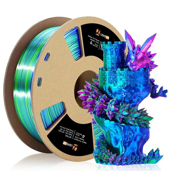 Picture of LOVOON 3D Printer Filament, Tricolor PLA Filament 1.75mm Silk Rainbow Filament Green-Red-Blue, 3D Printing Accessories PLA Filament Multicolor, Dimensional Accuracy +/-0.02mm, 2.2lbs/Spool