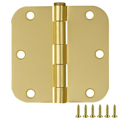 Picture of Door Hinges for Interior Doors 3-Pack 3-1/2-inch x 3.5-inch, Design House 5/8-inch Radius Steel Door Hinge Door Hardware, Satin Brass, 181396