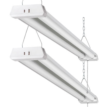 Picture of OOOLED 4FT Linkable 42W 4800LM 5000K LED Ceiling Lights for Garages, Pull Chain ON/Off, Linear Work Light Fixture with Plug, 2 Pack