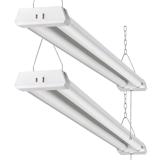 Picture of OOOLED 4FT Linkable 42W 4800LM 5000K LED Ceiling Lights for Garages, Pull Chain ON/Off, Linear Work Light Fixture with Plug, 2 Pack