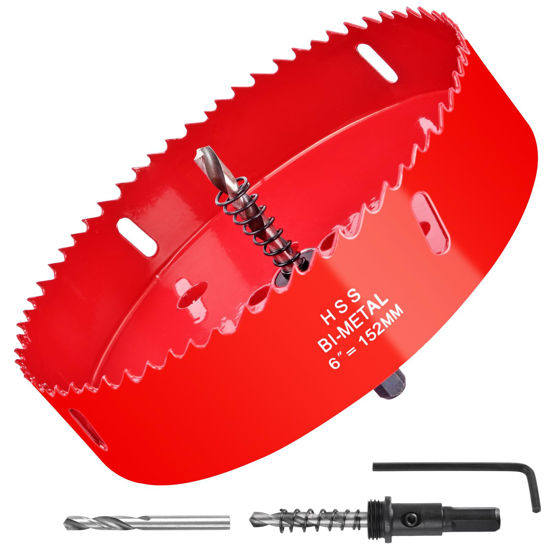 Picture of 6 Inch / 152mm Hole Saw for Wood, Plastic Board, Ceiling,Drywall, and Metal Sheet - HSS Bi-Metal Hole Cutter with Pilot Drill Bit