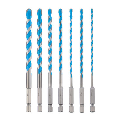 Picture of toolant Concrete Drill Bit Set & Masonry Drill Bit Set, Shockproof Hex Shank Drill Bit Set (7pcs) for Glass/Brick/Plastic/Cement/Tile, Industrial Strength Carbide Drill Bit Tip, 5/32"-3/8" Box of 7