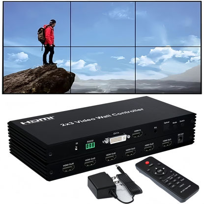 Picture of Video Wall Controller 2x3 1080P HDMI Video Wall Controller 2x2 2×1 1x2 3x2 1×6 6×1 5×1 4×1 14 Splicing Modes 1HDMI/1DVI in 6HDMI Out TV Wall Splicing Processor Support IR RS232 3.5mm Audio Out etc