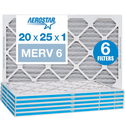 Picture of Aerostar 20x25x1 MERV 6 Pleated Air Filter, AC Furnace Air Filter, 6 Pack (Actual Size: 19 3/4"x24 3/4"x3/4")