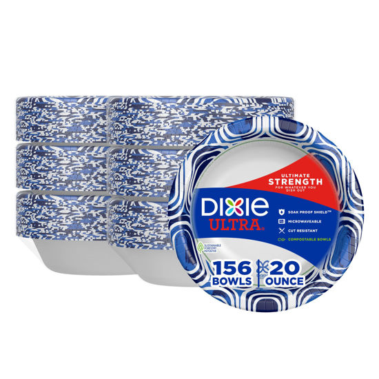 Picture of Dixie Ultra, Large Paper Bowls, 20 Oz, 26 Count (Pack of 6), Microwave Safe, Compostable, Disposable Bowls Great For Breakfast, Lunch, And Dinner Meals