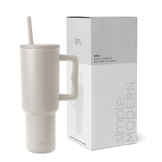 Picture of Simple Modern 40 oz Tumbler with Handle and Straw Lid | Insulated Cup Reusable Stainless Steel Water Bottle Travel Mug Cupholder Friendly | Gifts for Women Men Him Her | Trek Collection | Almond Birch