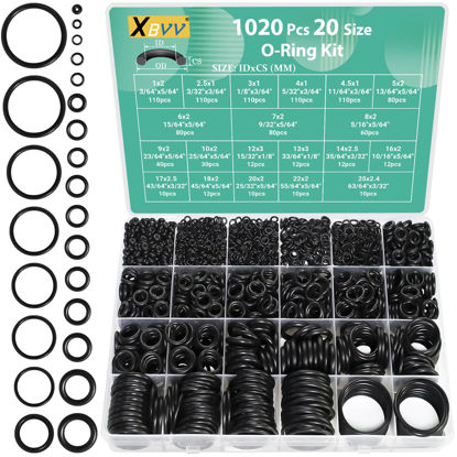 Picture of XBVV 1020 Pcs O Ring Kit 20 Size Nitrile Rubber O Ring Assortment Set for Car Auto Vehicle Repair Faucet Plumbing Air or Gas Sealing Connections Resist Oil and Heat