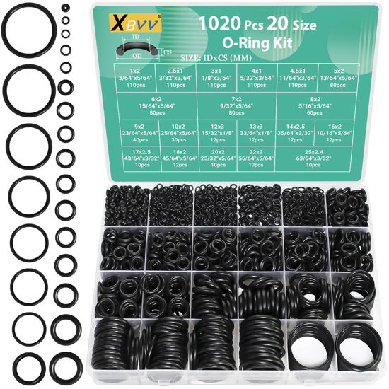 Picture of XBVV 1020 Pcs O Ring Kit 20 Size Nitrile Rubber O Ring Assortment Set for Car Auto Vehicle Repair Faucet Plumbing Air or Gas Sealing Connections Resist Oil and Heat