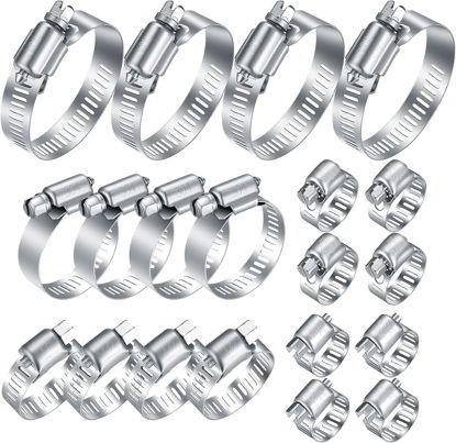 Picture of Stainless Steel Hose Clamps Assortment Kit, 20Pcs 1/4-2 in (6-51mm) Adjustable Worm Gear Pipe Hose Clamps, Fuel Line Hose Clamps Heavy Duty for Plumbing, Automotive, Washing Machine, Mechanical