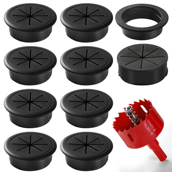 Picture of Desk Grommet 2 Inch (50 mm) 8 Pieces, Desk Hole Cover for Cables Black, Desk Hole Grommet ABS Plastic, Desk Cord Hole Cover with Hole Saw for Wires Cables Through The Countertop by XIOGZAXI