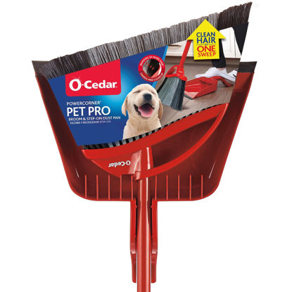 Picture of O-Cedar Pet Pro Broom with Step-On Dustpan | Remove 99% with One Sweep | DustPan Removes 3 Times More Pet Hair | Quiet Cleaning Tool for Cat and Dog Owners