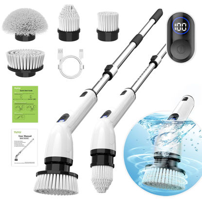 Picture of TUYU Electric Spin Scrubber, Full-Body IPX7 Waterproof Bathroom Scrubber with Power LCD Display, Adjustable Extension Handle, Cordless Shower Cleaner Brush for Bathtub Kitchen Wall Cleaning