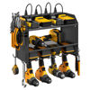 Picture of CCCEI Modular Power Tool Organizer Wall Mount with Charging Station. Garage 4 Drill Storage Shelf with Hooks, Screwdriver, Drill Bit Heavy Duty Rack, Tool Battery Holder Built in 8 Outlet Power Strip.