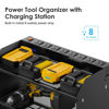 Picture of CCCEI Modular Power Tool Organizer Wall Mount with Charging Station. Garage 4 Drill Storage Shelf with Hooks, Screwdriver, Drill Bit Heavy Duty Rack, Tool Battery Holder Built in 8 Outlet Power Strip.