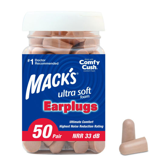 Picture of Mack's Ultra Soft Foam Earplugs, 50 Pair - 33dB Highest NRR, Comfortable Ear Plugs for Sleeping, Snoring, Travel, Concerts, Studying, Loud Noise, Work | Made in USA