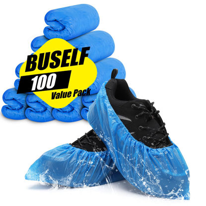 Picture of Buself Shoe Covers Disposable Non Slip - Pack of 100 (50 Pairs), Premium Waterproof and Recyclable Shoe Booties Covers for Indoors, Fits Up To 11 US Men and 13 US Women Size