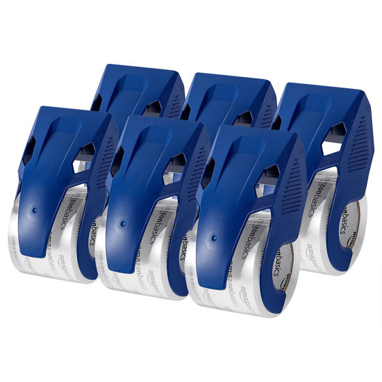 Picture of Amazon Basics Heavy Duty Packaging Tape with Dispenser for Shipping, Clear, Packing and Moving Supplies, 1.88" x 22.2 yds, 4.6 x 2.2 x 2.6 inches, 6 Count (Pack of 1) with Dispensers