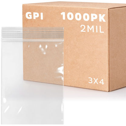 Picture of Clear Plastic Reusable Zip Bags - Bulk GPI Case of 1000 3" x 4" 2 mil Thick Strong & Durable Poly Baggies with Resealable Zip Top Lock for Travel, Storage, Packaging & Shipping.