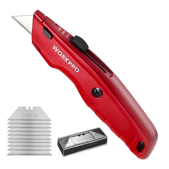 Picture of WORKPRO Premium Utility Knife, Retractable All Metal Heavy Duty Box Cutter, Quick Change Blade Razor Knife, with 10 Extra Blades
