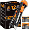 Picture of REXBETI 12-Pack Utility Knife, Retractable Box Cutter for Cartons, Cardboard and Boxes, 18mm Wider Razor Sharp Blade, Smooth Mechanism, Perfect for Office and Home use