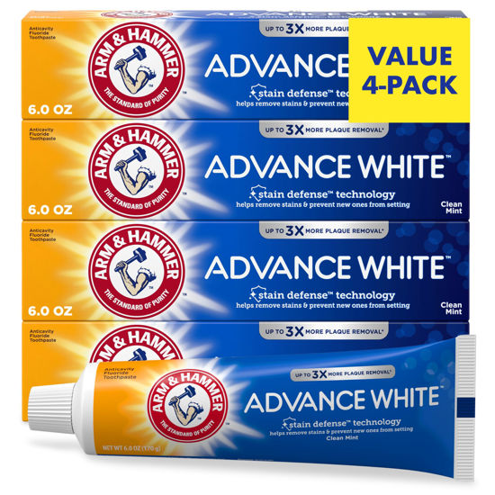 Picture of Arm & Hammer Advance White Toothpaste, Clean Mint Flavor, Stain Defense Technology, 6 Ounce (Pack of 4)