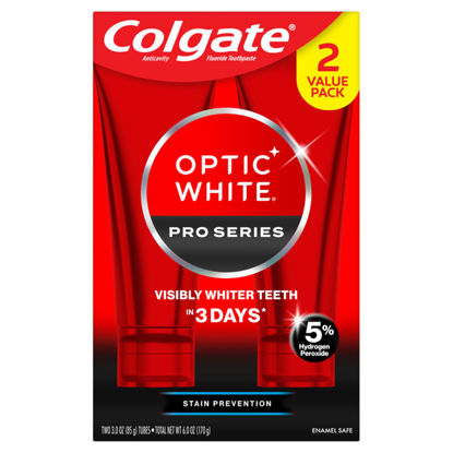 Picture of Colgate Optic White Pro Series Whitening Toothpaste with 5% Hydrogen Peroxide, Stain Prevention, 3 oz Tube, 2 Pack
