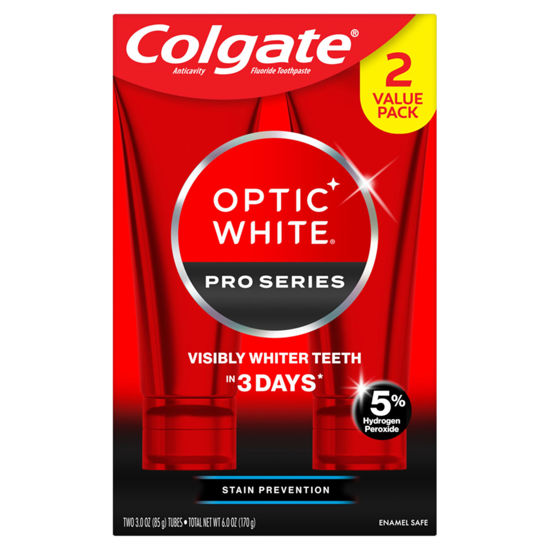 Picture of Colgate Optic White Pro Series Whitening Toothpaste with 5% Hydrogen Peroxide, Stain Prevention, 3 oz Tube, 2 Pack