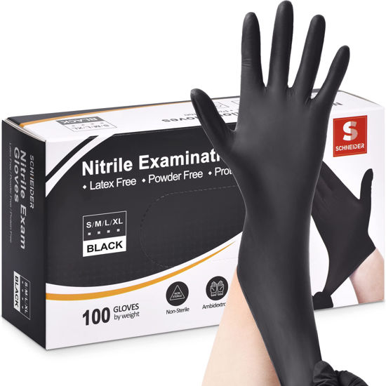 Picture of Schneider Nitrile Exam Gloves, Black, Medium, 100-ct Box, 4-mil, Latex-Free, Powder-Free, Food-Safe