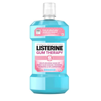 Picture of Listerine Gum Therapy Antiplaque & Anti-Gingivitis Mouthwash, Oral Rinse to Help Reverse Signs of Early Gingivitis Like Bleeding Gums, ADA Accepted, Glacier Mint, 1 L