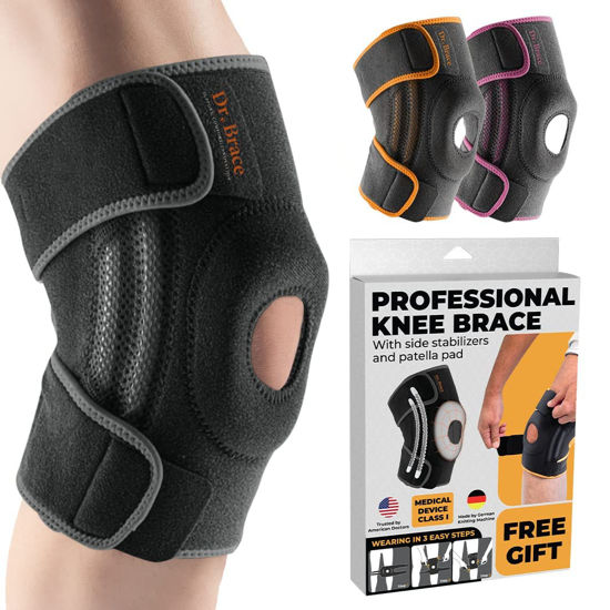 Picture of DR. BRACE ELITE Knee Brace with Side Stabilizers & Patella Gel Pads for Maximum Knee Pain Support and fast recovery for men and women-Please Check How To Size Video (Mercury, Large)