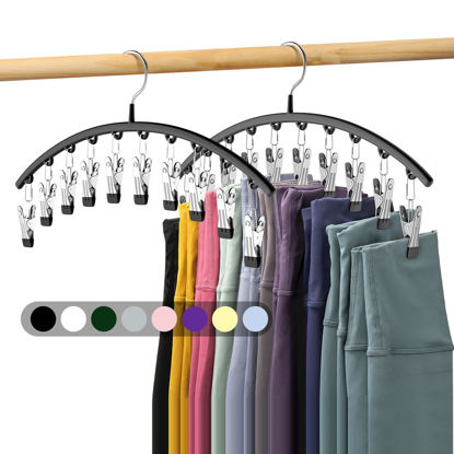 Picture of Legging Organizer for Closet, Metal Yoga Pants Hangers 2 Pack w/10 Clips Holds 20 Leggings, Space Saving Hanging Closet Organizer w/Rubber Coated Closet Organizers and Storage, Black
