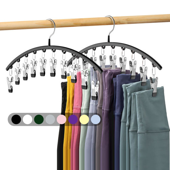 Picture of Legging Organizer for Closet, Metal Yoga Pants Hangers 2 Pack w/10 Clips Holds 20 Leggings, Space Saving Hanging Closet Organizer w/Rubber Coated Closet Organizers and Storage, Black