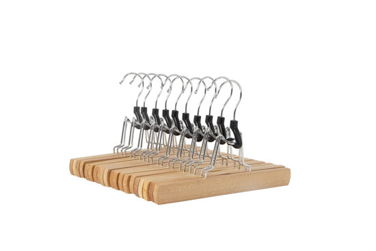 Picture of Amazon Basics Sturdy Wooden Pants Hangers - Natural, 10-Pack