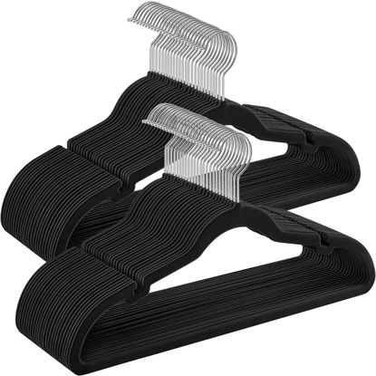 Picture of SONGMICS Velvet Hangers 50 Pack, Non-Slip Clothes Hangers, Suit Hangers with Shoulder Notches, Pants Bar, 360° Swivel Hook, Space-Saving, for Closet, Ink Black UCRF029B05