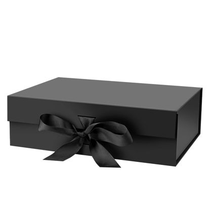 Picture of DaiJoob Gift Box with Lid for Presents 10.5x7.5x3.1 Inches with Ribbon and Magnetic Closure(1-Pack) (Black)