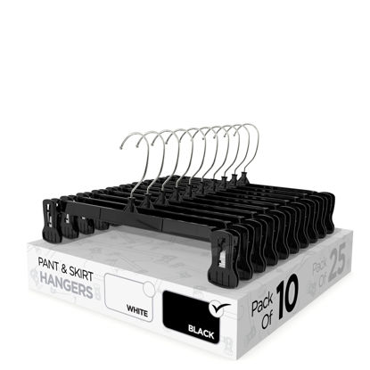 Picture of Sharpty Pant & Skirt Hangers - Closet Hangers for Shorts, Shirts, Jeans, Dresses, Slacks, Coats, Clothes, Clothing, Garments & More - Durable, Space Saving & Non-Slip, Black - 10 Pack
